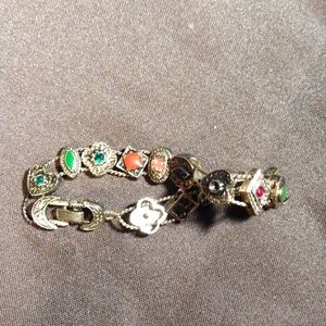 Charm bracelet, very nice vintage costume jewelry charm bracelet, 8 inches